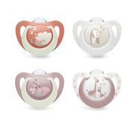 NUK First Choice Day & Night Tétines pour bébé | 0-6 mois | Sucettes orthodontiques phosphorescentes | Apaise 99% des bébés** | Assorti | Lot de 4