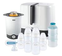 NUK First Choice+ Kit d'alimentation complet | Vario Express Sterliser, 4 bouteilles, 1 tétine supplémentaire, chauffe-biberons et plus | Coeurs (neutres) | 9 pièces