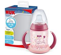 NUK First Choice+ Learning Bottle Learner Cup Night | 6-18 mois | 150 ml | Valve anti-colique | Bec anti-fuite | Effet lumineux | Poignées ergonomiques | Sans BPA | Rose