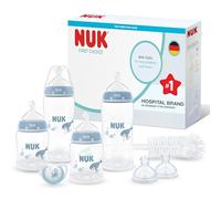 NUK First Choice Perfect Start Set de Biberons | 0-6 Mois | 4 Biberons Anti-Coliques (150 ml, 300 ml), 2 Tétines, 1 Sucette First Choice, 1 Goupillon | Baleine | Lot de 8