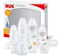 NUK ensemble de biberons First Choice+ Perfect Start, goupillon et sucette Genius | 0-6 mois | tétines en silicone | contrôle de la température | sans BPA | transparent [garçon/fille] | 10 unités