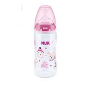 NUK First Choice Plus Winter Wonderland Baby Bottle Silicone Teat (300 ml, M (Milk), Pink, 6-18 Months