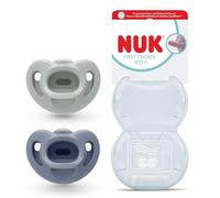 NUK First Choice Soft Sucettes bébé | 0-6 mois | Sucettes orthodontiques en silicone 100% ultra doux | 95% d’acceptation par les bébés** | Vert/Bleu | Lot de 2