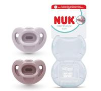 NUK First Choice Soft Sucettes bébé | 0-6 mois | Sucettes orthodontiques en silicone 100% ultra doux | 95% d’acceptation par les bébés** | Violet/Rouge | Lot de 2
