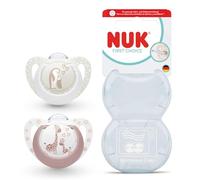 NUK First Choice Sucettes pour bébé | 0-6 mois | Sucettes orthodontiques | Apaise 99% des bébés** | Pingouin/Girafe | Lot de 2