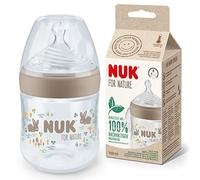 NUK for Nature Biberon | Petite tétine | 150 ml | Tétine en silicone durable avec ventilation anti-colique | Contrôle de la température | Sans BPA | Beige