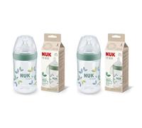 NUK for Nature Biberon, tétine de taille moyenne, 260 ml, tétine en silicone durable avec aération anti-colique, contrôle de la température, sans BPA, vert (Lot de 2)