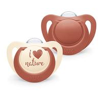 NUK for Nature - Lot de 2 tétines pour bébé de 6 à 18 mois en silicone durable, fabriquées à partir de matières premières 100% naturelles, rouge