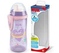 NUK Kiddy Cup Night Gobelet pour enfant de 12 mois et plus | 300 ml | Bec verseur renforcé anti-fuite | Brille dans le noir | Clip et bouchon de protection | Sans BPA | Violet