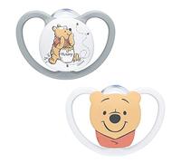 Nuk - Lot de 2 tétines Space Baby - 0-6 mois - Tétines avec ventilation supplémentaire - Silicone sans BPA - Disney Winnie l’ourson