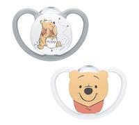 Nuk - Lot de 2 tétines Space Baby - 6-18 mois - Tétines avec ventilation supplémentaire - Silicone sans BPA - Disney Winnie l'ourson