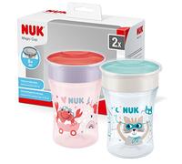 NUK Tasse d’Apprentissage Magic Cup | Bordure 360° antifuites | 8+ mois | sans BPA | 230 ml | crabe (rouge) | 2 unités