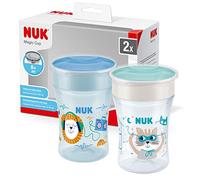 NUK Magic Cup Tasse d’Apprentissage | Bordure 360° Antifuites, pour Bébé 8+ Mois | 230 ml, Lion (Bleu) / Chat (Turquoise), 2 Unités