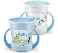 NUK Mini Magic Cup Tasse antifuite | Rebord antifuite 360° | À partir de 6 mois | Poignées ergonomiques | Sans bisphénol A | 160 ml | Bleu et turquoise | Lot de 2