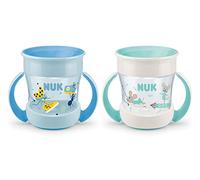 NUK Mini Magic Cup Tasse antifuite | Rebord antifuite 360° | À partir de 6 mois | Poignées ergonomiques | Sans bisphénol A | 160 ml | Bleu et turquoise | Lot de 2