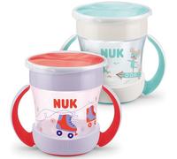 NUK Mini Magic Cup Tasse antifuite - Rebord antifuite 360° - À partir de 6 mois - Poignées ergonomiques - Sans bisphénol A - 160 ml - Rose et turquoise - Lot de 2