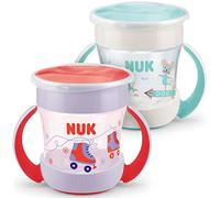 NUK Mini Magic Cup Tasse antifuite - Rebord antifuite 360° - À partir de 6 mois - Poignées ergonomiques - Sans bisphénol A - 160 ml - Rose et turquoise - Lot de 2