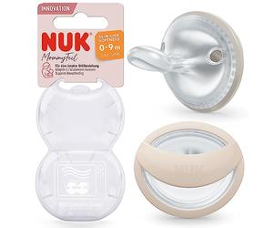 NUK MommyFeel Tétine pour bébé | 0-9 mois | Sucettes compatibles avec l'allaitement | Silicone | Gris-beige et ocre | Lot de 2
