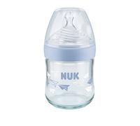 NUK Nature Sense Biberon en verre pour bébé de 0 à 6 mois, tétine en silicone, ressemblant à une poitrine, 120 ml, bleu