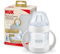 NUK Nature Sense Bouteille d'apprentissage | 6 à 18 mois | 150 ml | Affichage de la température | Avec poignées ergonomiques et valve anti-colique | Bec en silicone anti-fuite | Sans BPA | Blanc
