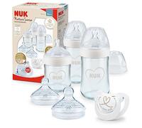 NUK Nature Sense Starter Set Biberons en verre - 0-18 mois - Tétine en silicone imitant le sein - 3 biberons anti-coliques, 3 tétines pour biberon et 1 sucette - Sans BPA - Lot de 7 pièces