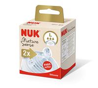 NUK Nature Sense Tétines pour biberons| 6-18 mois | Valve anti-coliques | Silicone | Sans BPA | L (Lot de 1),Clear