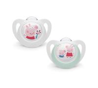 NUK Peppa Pig Star Lot de 2 tétines en silicone orthodontique, sans BPA, pour bébés de 0 à 6 mois, blanches et vertes