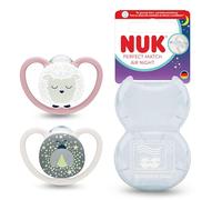 NUK Perfect Match Air Night Sucettes | 18-36 mois | Sucettes phosphorescentes orthodontiques favorisant l’aération et prévenant l’irritation | 95% d’acceptation par les bébés** | Mouton | 2 unités