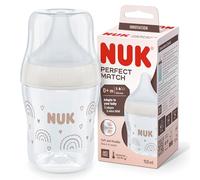 Biberon NUK Perfect Match | 0+ mois | S’adapte au palais de bébé | Contrôle de la température | Évent anti-coliques | 150 ml | Sans BPA | TÉTINE S en silicone | Arc-en-ciel