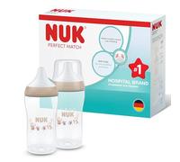NUK Perfect Match Biberons | 3+ mois | 260 ml | Biberon anti-coliques | PP | Indicateur de contrôle de température | Singe | Lot de 2