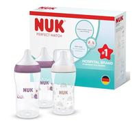 NUK Perfect Match Biberons | 3+ mois | 260 ml | Biberon anti-coliques | PP | Indicateur de contrôle de température | Arc-en-ciel/Hippopotame | Lot de 3