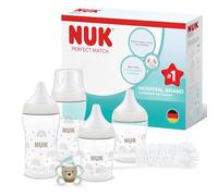 NUK Perfect Match Perfect Start Ensemble de biberons | 0-6 mois | 4 biberons anti-coliques (150 ml, 260 ml), 1 sucette Perfect Match Air, 1 goupillon | Arc-en-ciel | Lot de 6