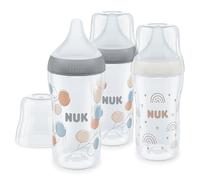 NUK Perfect Match Set de biberons | 3+ mois | S’adapte au palais | Contrôle de température | Évent anti-coliques | 260 ml | Sans BPA | TÉTINE M en silicone | Arc-en-ciel & branche | 3 pces