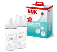 NUK Perfect Match set de biberons | 3+ mois | S’adapte au palais de bébé | Contrôle de température | Évent anti-coliques | 260 ml | Tétine M en silicone | Arc-en-ciel | 2 pces
