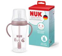 NUK Perfect Match Tasse d’apprentissage avec paille pour bébé | 8+ mois | 260 ml | Tasse avec paille anti-fuite pour bébé | Poignées antidérapantes | Rose | Lot de 1