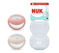 NUK Perfect Match Sucettes pour bébé | 0-6 mois | Compatible avec l’allaitement, Sucettes orthodontiques | Taux d’acceptation par les bébés : 95 %** | Beige/Rouge | Lot de 2