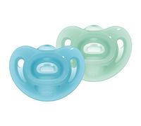 NUK Sensitive - Lot de 2 sucettes - 6 à 18 mois - 100% silicone pour peau délicate - Sans BPA - Bleu et vert
