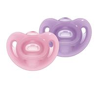 NUK Sensitive - Lot de 2 sucettes - 6 à 18 mois - 100% silicone pour peau délicate - Sans BPA - Violet et rose