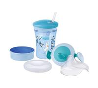 NUK Set d'apprentissage 3 en 1 avec gobelet d'apprentissage (6 mois), gobelet Magic Cup 360° (8 + M) et gourde Action Cup pour enfants (12 + M) | 230 ml | Sans BPA | Singe (Bleu)