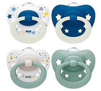 NUK Signature Day & Night Tetine pour bébé | 0-6 mois | Apaise 95 % des bébés | Sucettes en silicone sans BPA, en forme de cœur | Brille dans le noir | Étoiles | Lot de 4