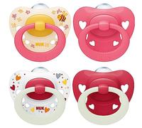 NUK Signature Day & Night Tetine pour bébé | 6-18 mois | Apaise 95 % des bébés | Sucettes en silicone sans BPA, en forme de cœur | Brille dans le noir | Cœurs | Lot de 4