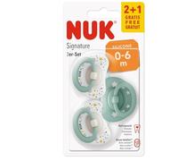 NUK Signature Tétine | Tétine en silicone sans BPA | 0-6 mois | Étoiles vertes | Lot de 3