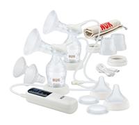 Double tire-lait électrique NUK Soft & Easy | Téterelles douces 100% silicone | Petit, léger et silencieux | Batterie recharg. pour les trajets | Téterelles 24 mm et 27 mm | 2 biberons Perfect Match