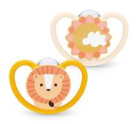 NUK Space Baby - Lot de 2 tétines avec ventilation supplémentaire pour peau sensible - Silicone sans BPA - Lion et soleil - 18 à 36 mois