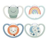 NUK Space Day & Night Tetine pour bébé | 0-6 mois | Sucettes phosphorescentes avec aérations extra-larges pour les peaux sensibles | Silicone sans BPA | Grenouille & Lion | Lot de 4
