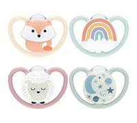 NUK Space Day & Night Tetine pour bébé | 0-6 mois | Sucettes phosphorescentes avec aérations extra-larges pour les peaux sensibles | Silicone sans BPA | Renard & Mouton | Lot de 4