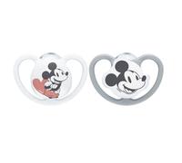NUK Space Sucettes | 6-18 mois | Sucettes avec aération supplémentaire | Silicone sans BPA | Disney Mickey Mouse | gris et blanc | 2 pièces