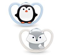 NUK Space Tetine pour bébé - 0-6 mois - Sucettes avec ouvertures extra-larges pour les peaux sensibles - Silicone sans BPA - Grenouille - Lot de 2