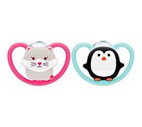 NUK Space Tetine pour bébé - 18-36 mois - Sucettes avec ouvertures extra-larges pour les peaux sensibles - Silicone sans BPA - Zèbre - Lot de 2