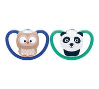 NUK Sucettes Space 2 en silicone 18-36 mois Lot de 2 Modèle Lion/Soleil